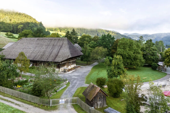 Ein Freilichtmuseum steht mitten in der Natur und ist von Wald umgeben Das Museum ist eine tolle Sehenswürdigkeit für Touristen. Es eignet sich gut für einen Ausflug im Sommer.